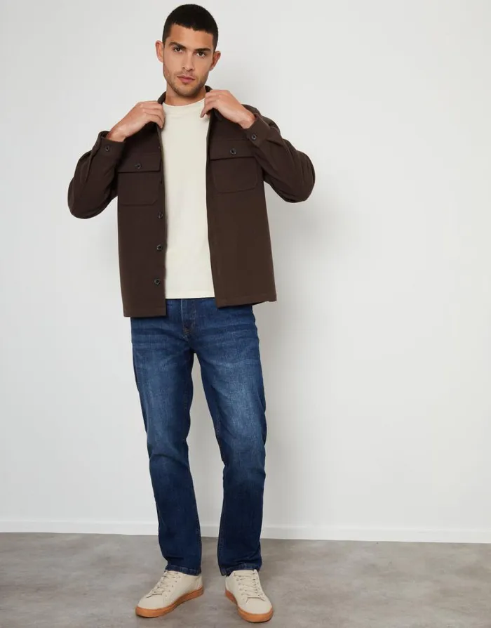 Men Chocolate Faux Wool Button Up Shacket Threadbare Shirts Men Chocolate Faux Wool Button Up Shacket Threadbare Shirts