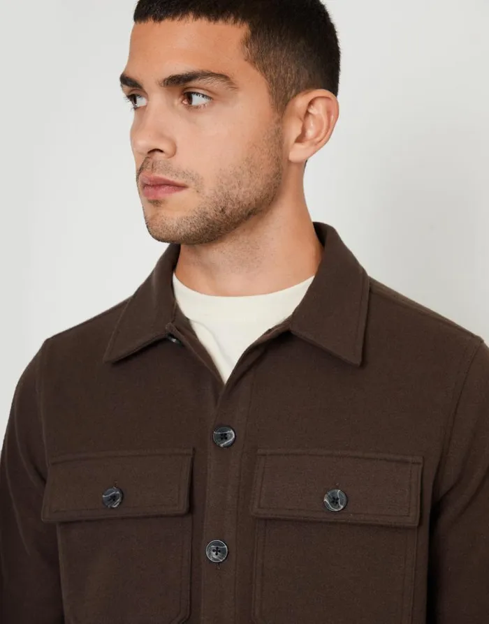 Men Chocolate Faux Wool Button Up Shacket Threadbare Shirts Men Chocolate Faux Wool Button Up Shacket Threadbare Shirts