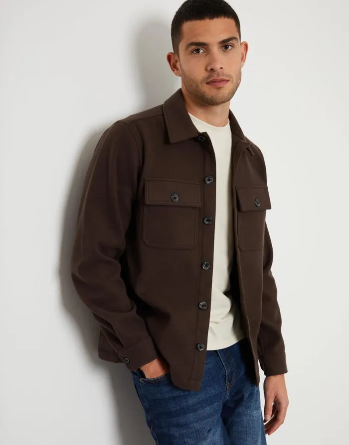 Men Chocolate Faux Wool Button Up Shacket Threadbare Shirts Men Chocolate Faux Wool Button Up Shacket Threadbare Shirts
