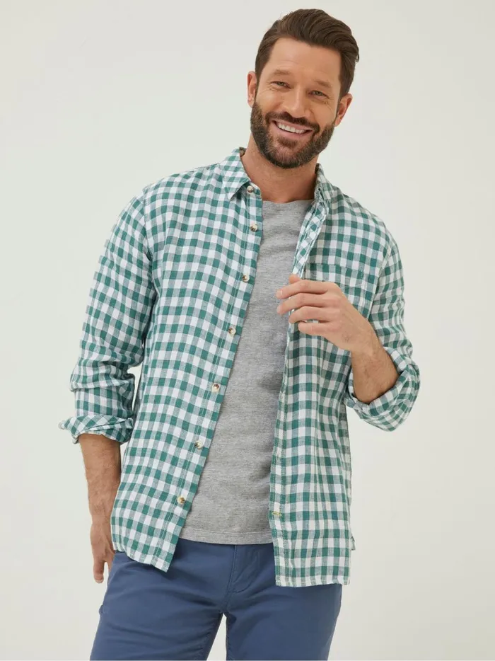 Men Coats and Jackets Fat Face Green Gingham Linen Shirt