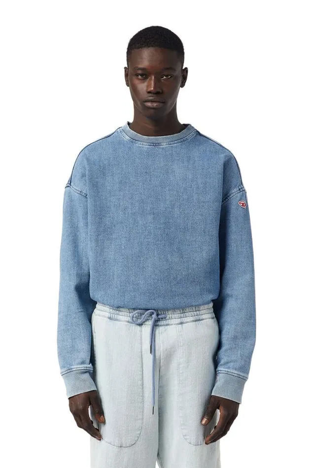 Men DKrib Track Denim Sweatshirt Light Blue Diesel Sweaters Men DKrib Track Denim Sweatshirt Light Blue Diesel Sweaters