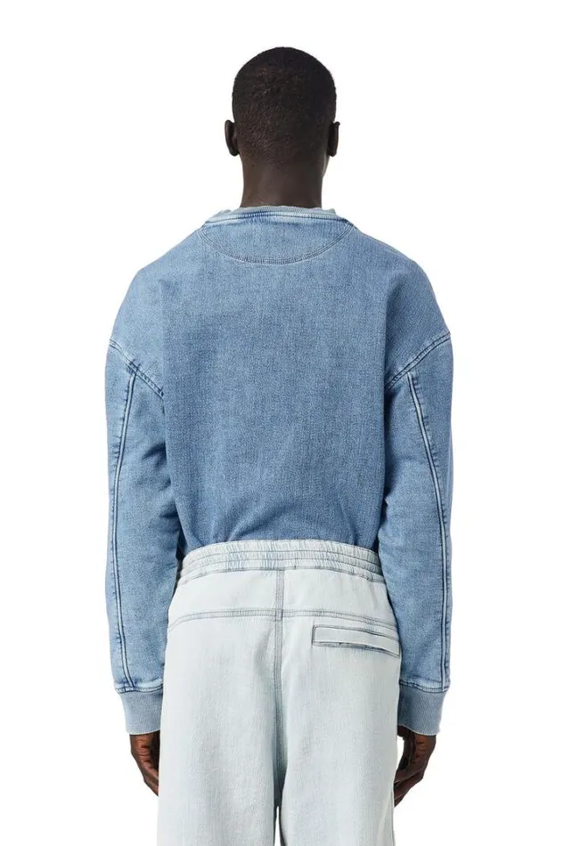 Men DKrib Track Denim Sweatshirt Light Blue Diesel Sweaters Men DKrib Track Denim Sweatshirt Light Blue Diesel Sweaters