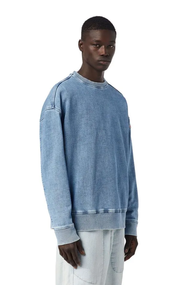 Men DKrib Track Denim Sweatshirt Light Blue Diesel Sweaters Men DKrib Track Denim Sweatshirt Light Blue Diesel Sweaters