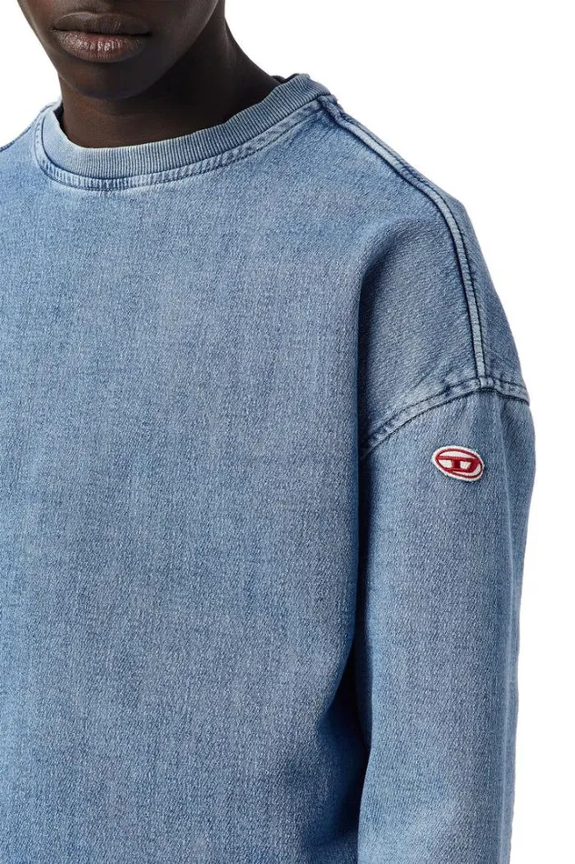 Men DKrib Track Denim Sweatshirt Light Blue Diesel Sweaters Men DKrib Track Denim Sweatshirt Light Blue Diesel Sweaters