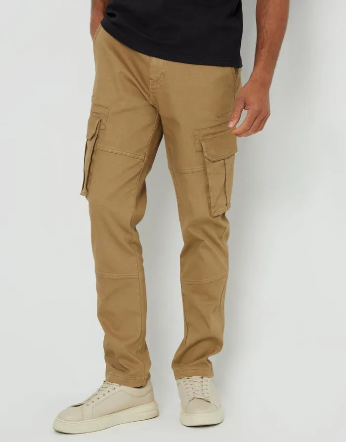 Men Dark Stone Cargo Pocket Stretch Trousers Threadbare Cargo