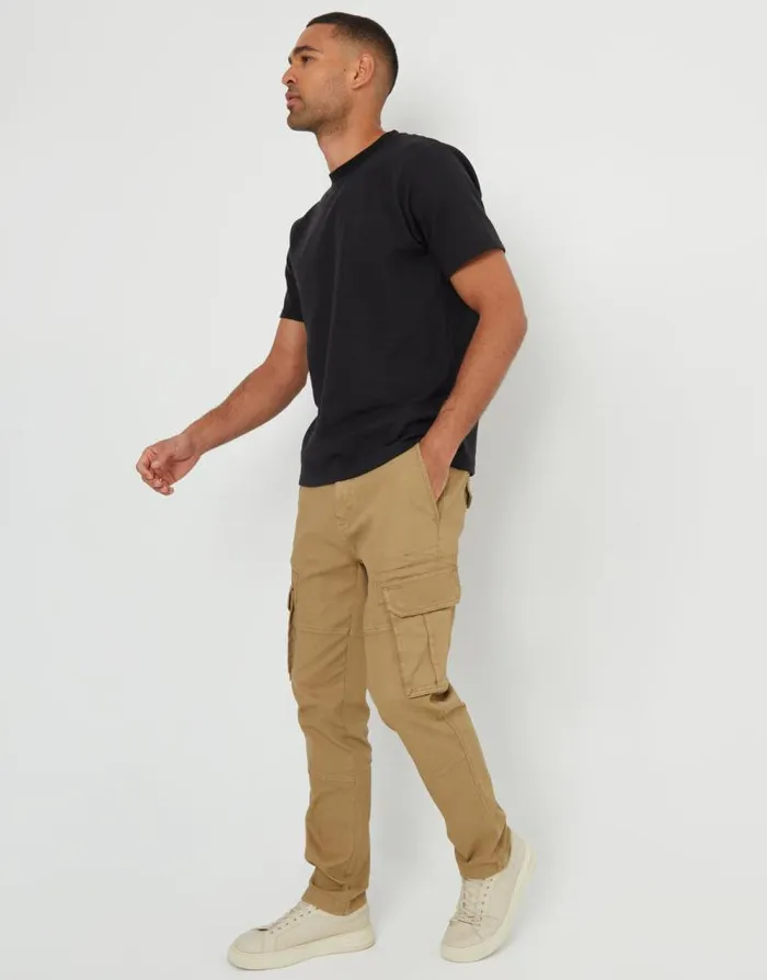 Men Dark Stone Cargo Pocket Stretch Trousers Threadbare Cargo Men Dark Stone Cargo Pocket Stretch Trousers Threadbare Cargo
