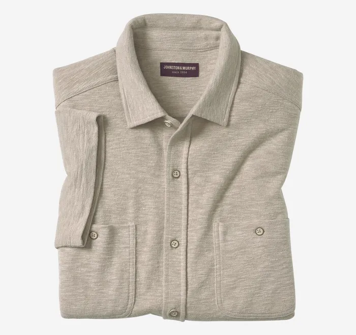 Men Double Pocket Knit Shirt Sand JohnstonandMurphy ShortSleeve Shirts