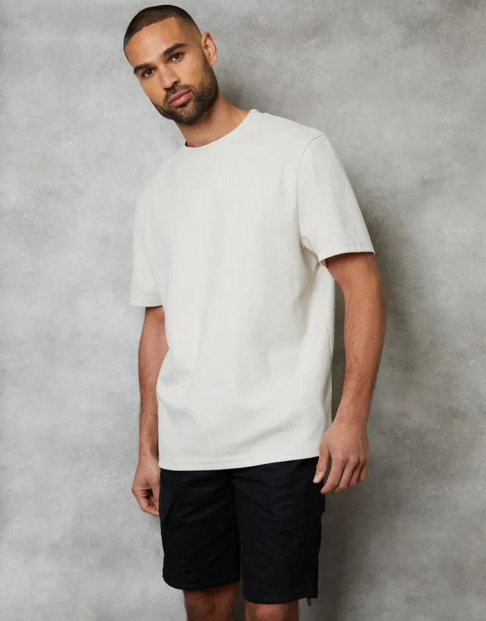 Men Ecru Textured Relaxed Fit TShirt Threadbare TShirts Men Ecru Textured Relaxed Fit TShirt Threadbare TShirts