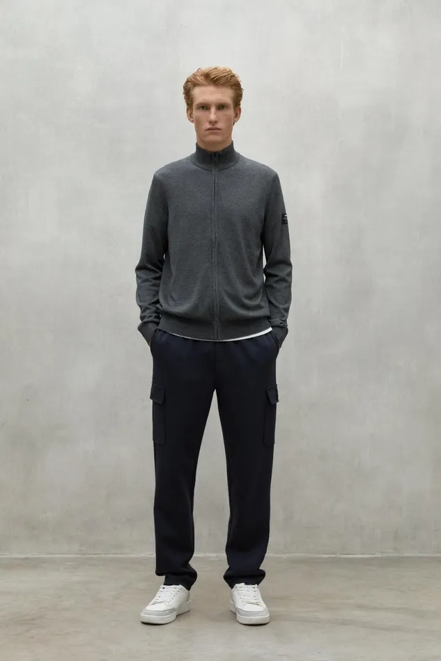 Men Grey Mandarina Knitted Jacket Ecoalf Knitwear
