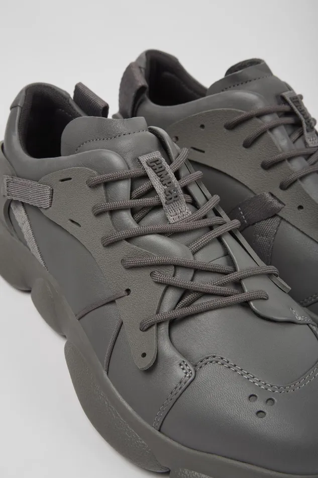 Men Karst Gray Leather And Textile Sneakers Camper Sneakers