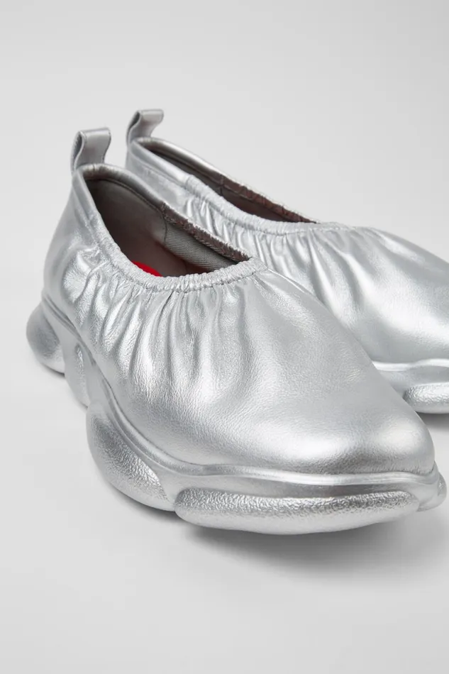 Men Karst Silver Leather Shoes Camper Sneakers