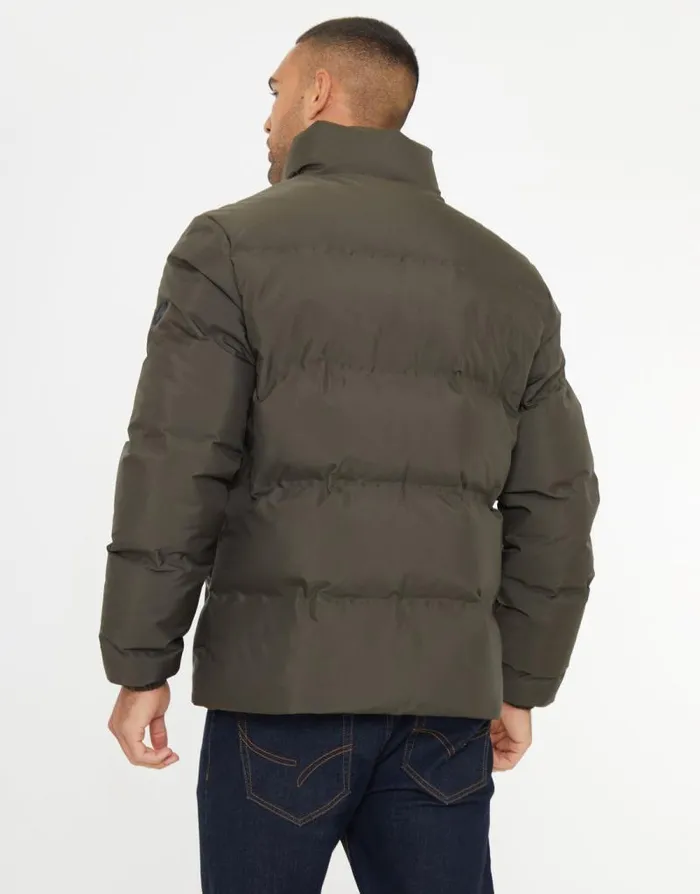 Men Khaki Funnel Neck Puffer Jacket Threadbare Coats Men Khaki Funnel Neck Puffer Jacket Threadbare Coats