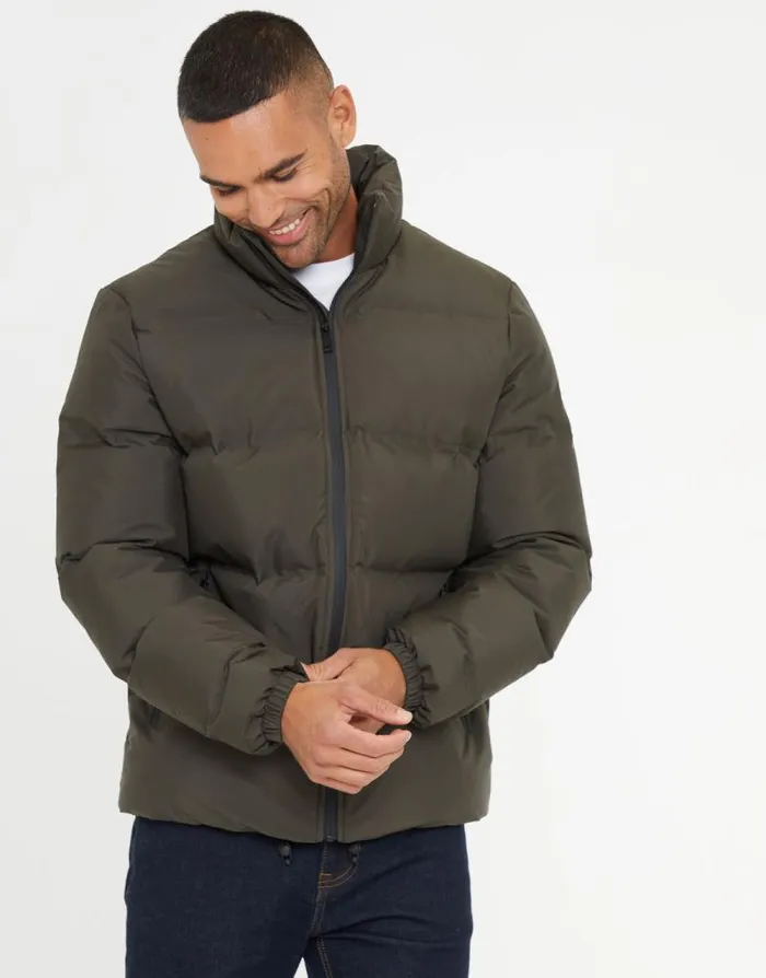 Men Khaki Funnel Neck Puffer Jacket Threadbare Coats Men Khaki Funnel Neck Puffer Jacket Threadbare Coats