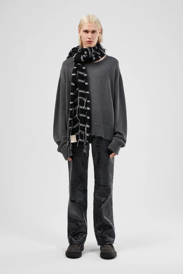 Men Knit Scarf Black Intarsia Knit Scarf Camper Knit