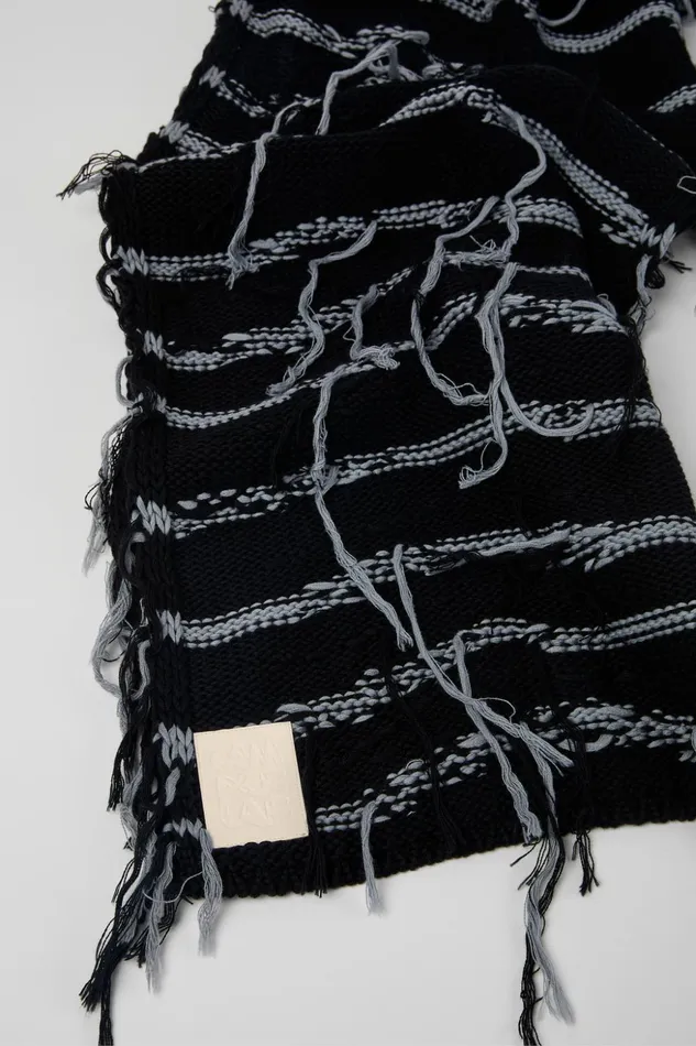 Men Knit Scarf Black Intarsia Knit Scarf Camper Knit Men Knit Scarf Black Intarsia Knit Scarf Camper Knit
