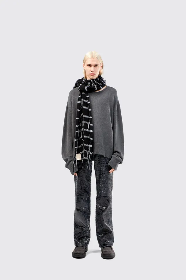 Men Knit Scarf Black Intarsia Knit Scarf Camper Knit Men Knit Scarf Black Intarsia Knit Scarf Camper Knit