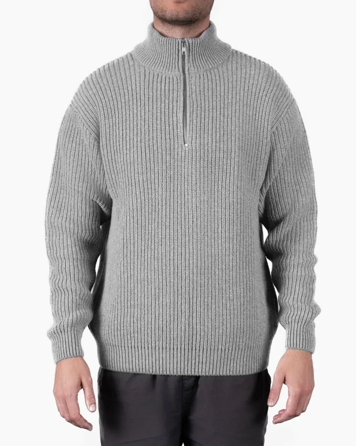 Men Knit Sweaters Colorful Standard Merino Quarter Zip Lava Grey