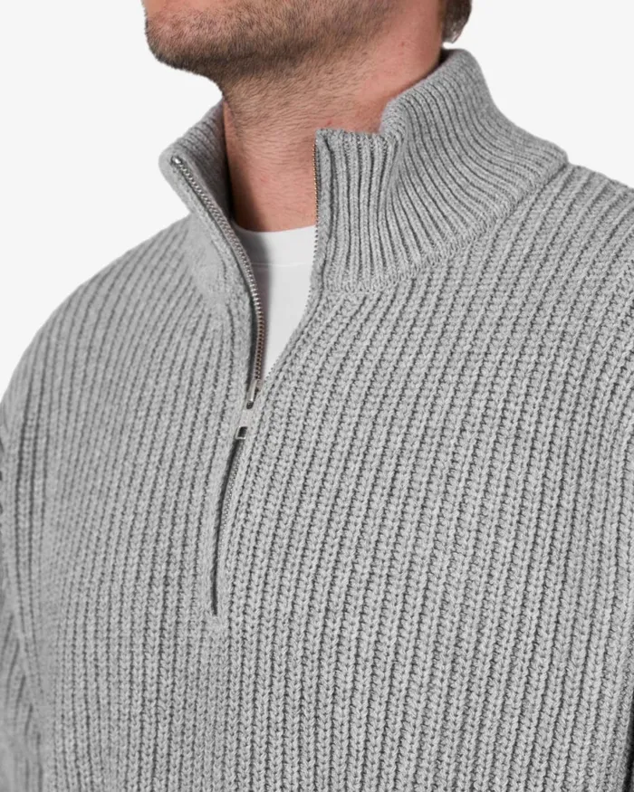 Men Knit Sweaters Colorful Standard Merino Quarter Zip Lava Grey