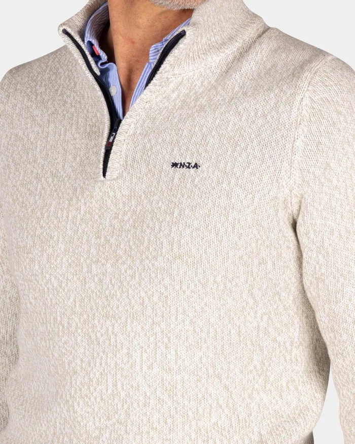 Men Knitwear NZA New Zealand Auckland Beige HalfZip Pullover 8211 Dusty Army