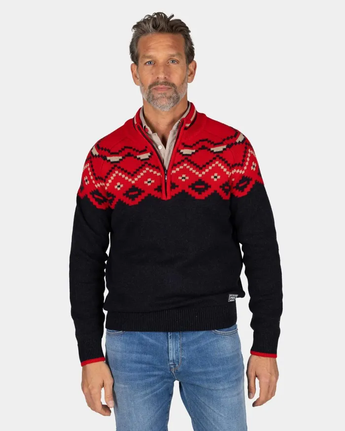 Men Knitwear NZA New Zealand Auckland Navy Sweater With Red Print 8211 Reef Red Men Knitwear NZA New Zealand Auckland Navy Sweater With Red Print 8211 Reef Red