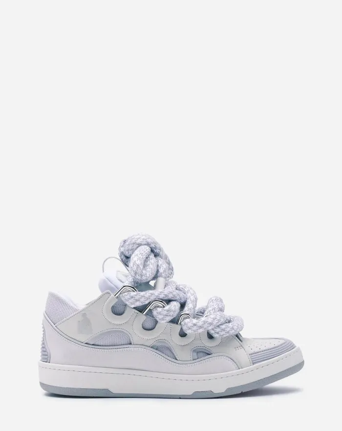 Men Lanvin Curb Curb Sneakers In Leather With Snake Laces Whitegrey