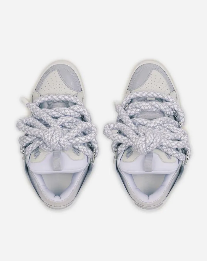 Men Lanvin Curb Curb Sneakers In Leather With Snake Laces Whitegrey Men Lanvin Curb Curb Sneakers In Leather With Snake Laces Whitegrey