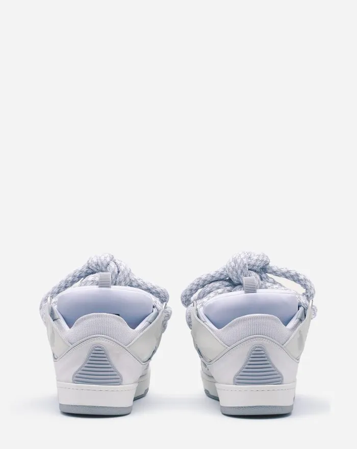 Men Lanvin Curb Curb Sneakers In Leather With Snake Laces Whitegrey Men Lanvin Curb Curb Sneakers In Leather With Snake Laces Whitegrey