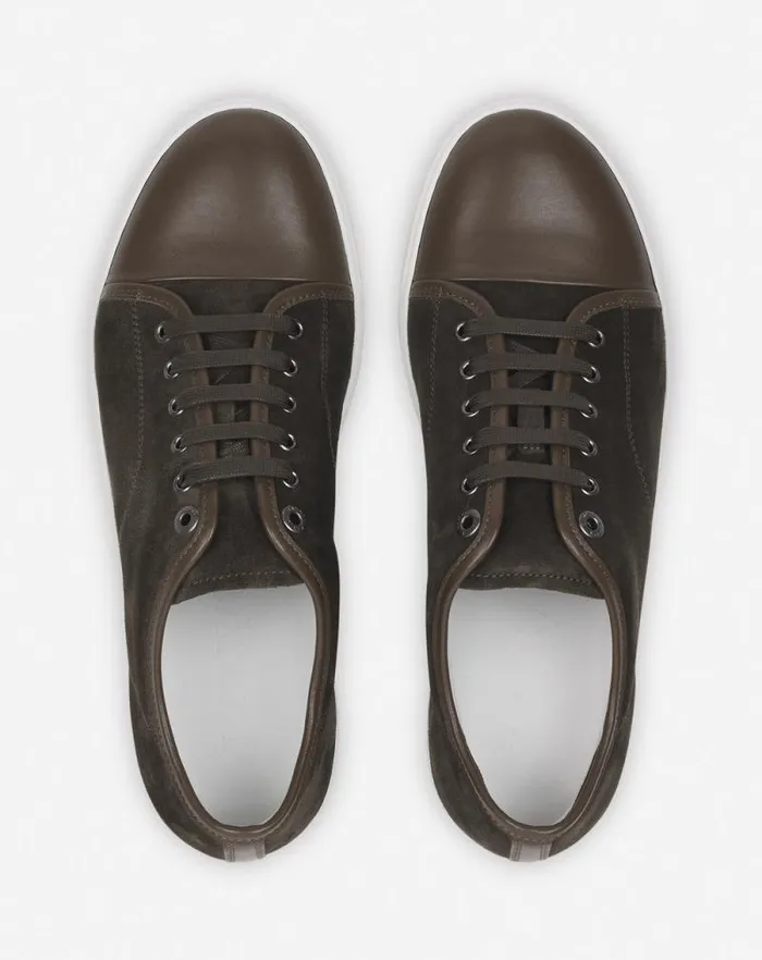 Men Lanvin Sneakers Dbb1 Leather And Suede Sneakers Khakiwhite Men Lanvin Sneakers Dbb1 Leather And Suede Sneakers Khakiwhite