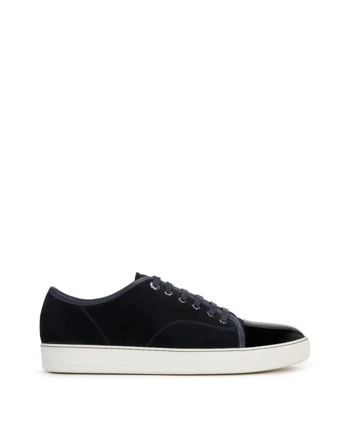 Men Lanvin Sneakers Dbb1 Suede And Patent Leather Sneakers Navy Blue