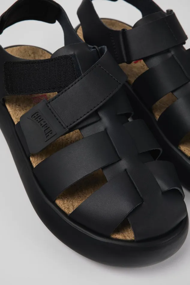 Men Pelotas Flota Black Leather Sandal Camper Sandals