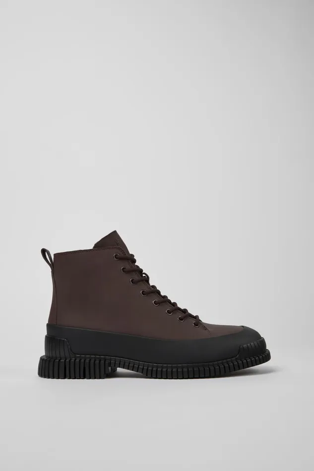 Men Pix Brown And Black Leather Laceup Boots Camper Ankle Boots Men Pix Brown And Black Leather Laceup Boots Camper Ankle Boots