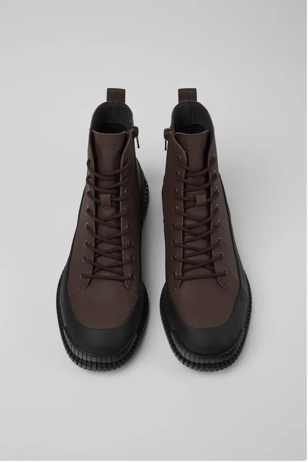 Men Pix Brown And Black Leather Laceup Boots Camper Ankle Boots Men Pix Brown And Black Leather Laceup Boots Camper Ankle Boots