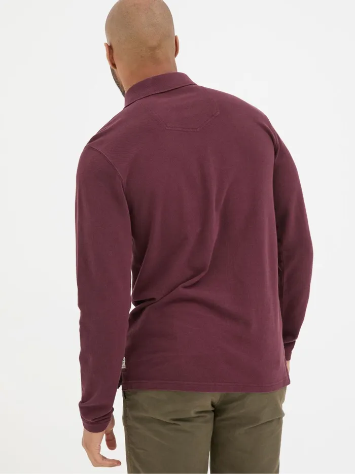 Men Polo Shirts Fat Face Burgundy Red Long Sleeve Organic Pique Polo Shirt