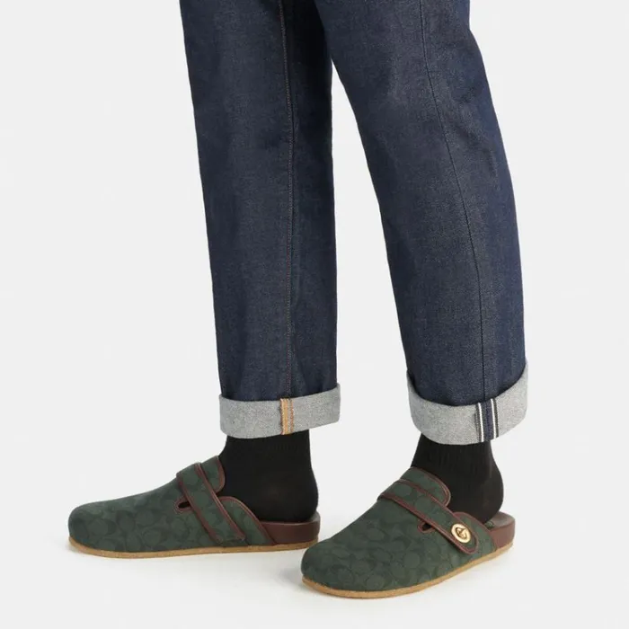Men Sandals and Slides Coach Clog In Signature Jacquard Amazon Green