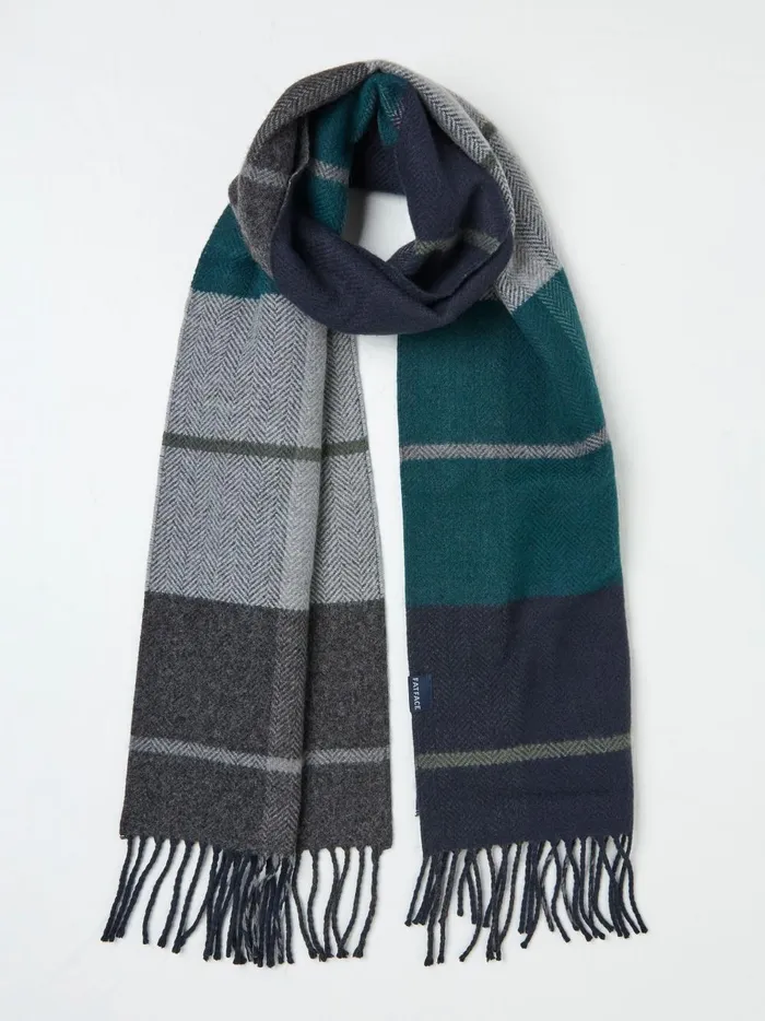 Men Scarves Fat Face Teal Blue Oscar Check Scarf
