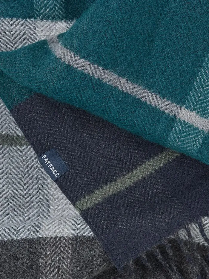 Men Scarves Fat Face Teal Blue Oscar Check Scarf