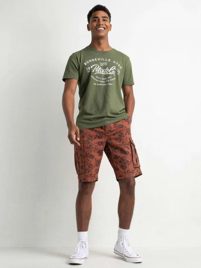 Men Shorts Petrol Industries AllOver Printed Cargo Shorts Rustic Brown