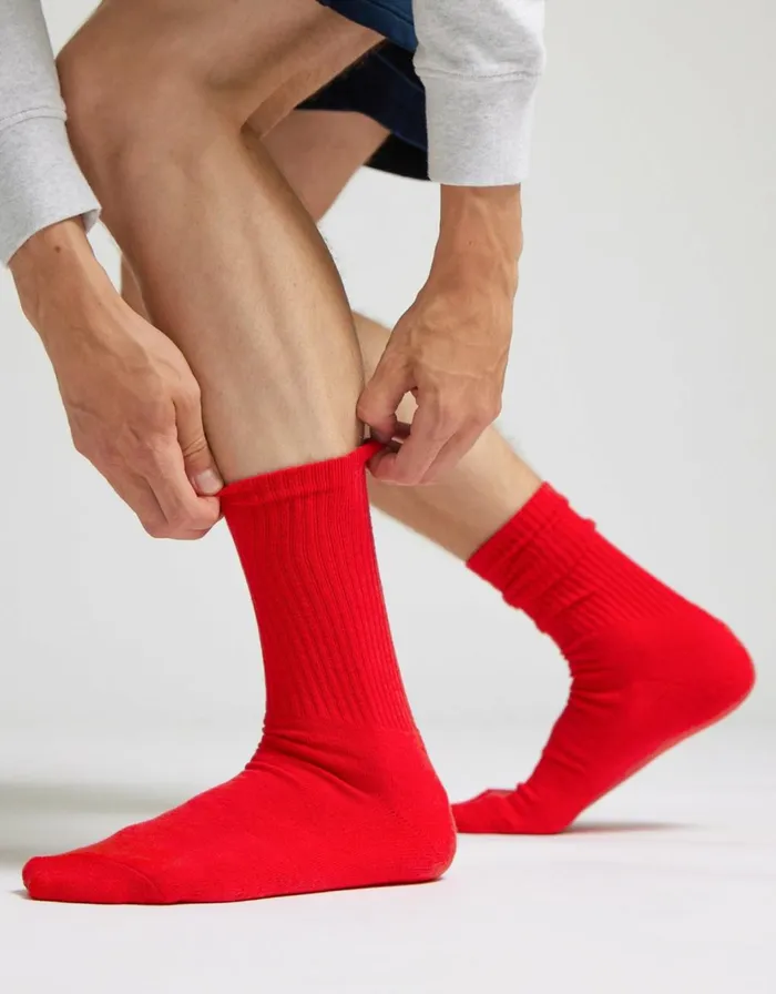Men Socks and Colorful Standard Organic Active Sock Scarlet Red