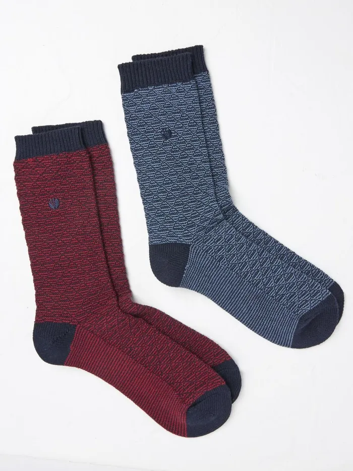 Men Socks Fat Face Nathan Red Geo Socks 2 Pack