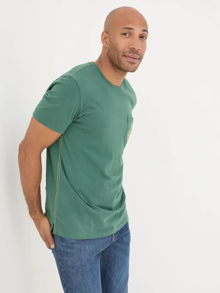 Men TShirts Fat Face Dark Green All Good In The Pud 100 Cotton TShirt