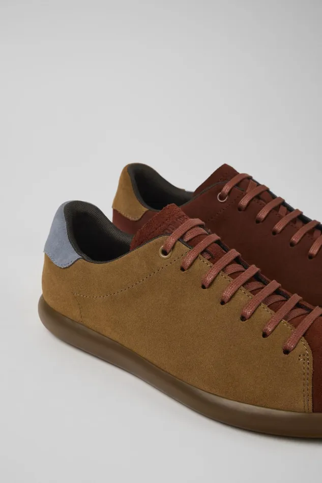Men Twins Red And Brown Nubuck Sneaker Camper Sneakers