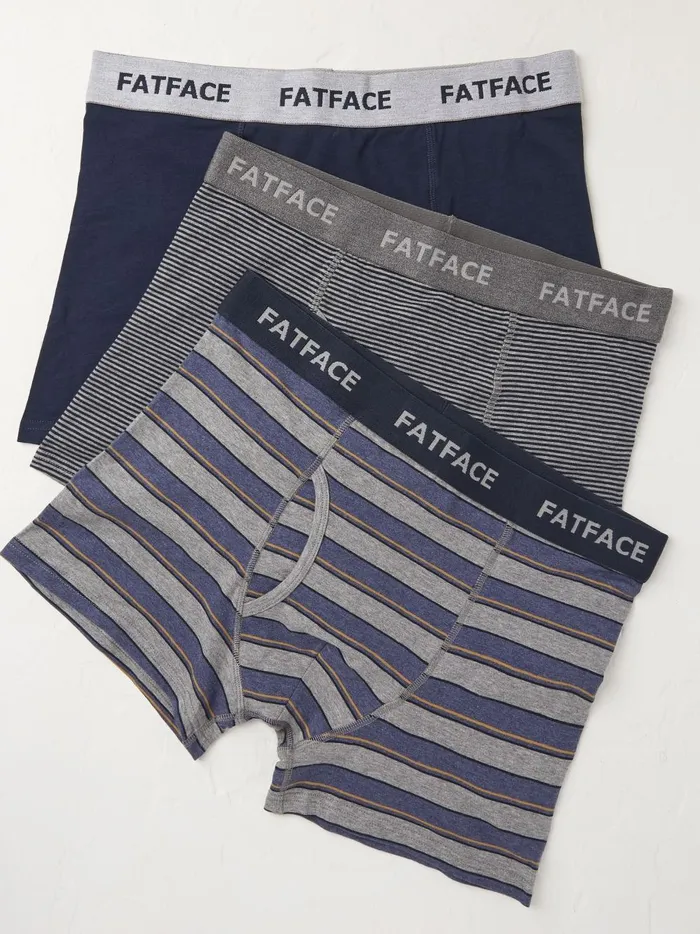 Men Underwear Fat Face Navy BlueGrey Stripe Cotton Boxers 3 Pack