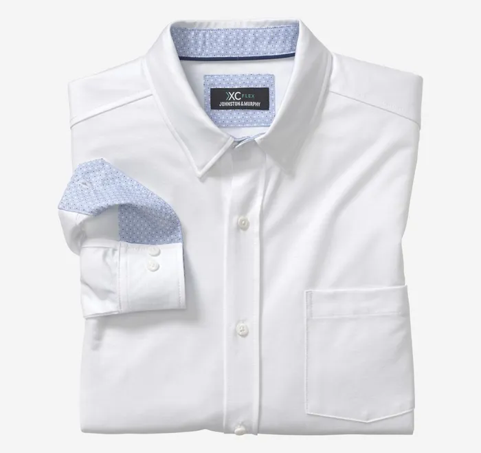 Men Xc Flex Stretch LongSleeve Shirt White Solid JohnstonandMurphy Shirts
