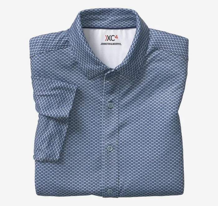 Men Xc4 Performance Shirt Navymint Linked Flower JohnstonandMurphy ShortSleeve Shirts