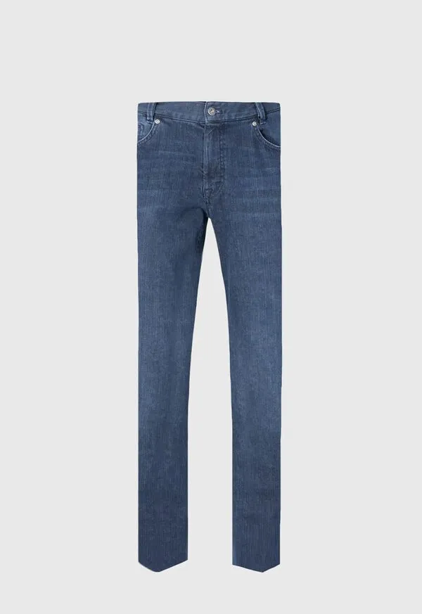 Mens Dress Pants Paulstuart Five Pocket Cotton and Cashmere Denim Pant Indigo