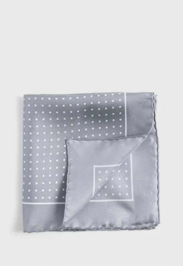 Mens Paulstuart Silk Twill Dot Print Pocket Square SilverWhite Pocket Squares
