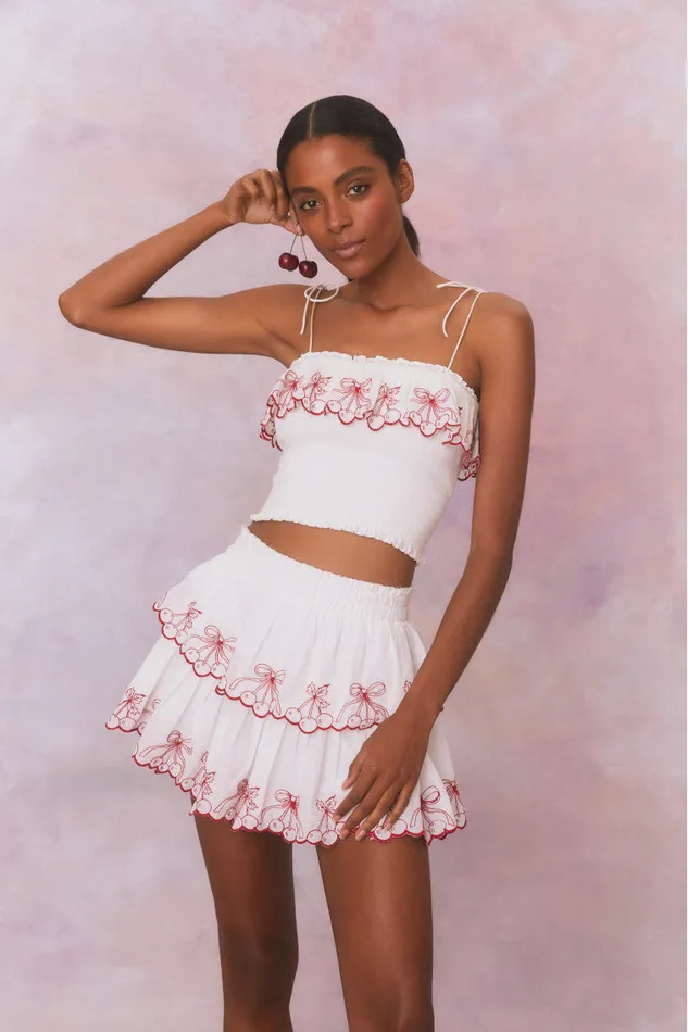Mommy and Me Kids LoveShackFancy Amparo Embroidered Cotton Mini Skirt Candy Red