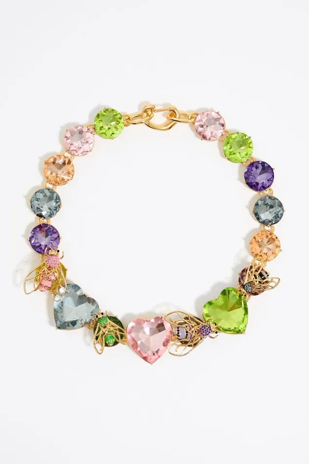 Multicolor Bees And Crystals Necklace Gold Women Bimba Y Lola Jewelry