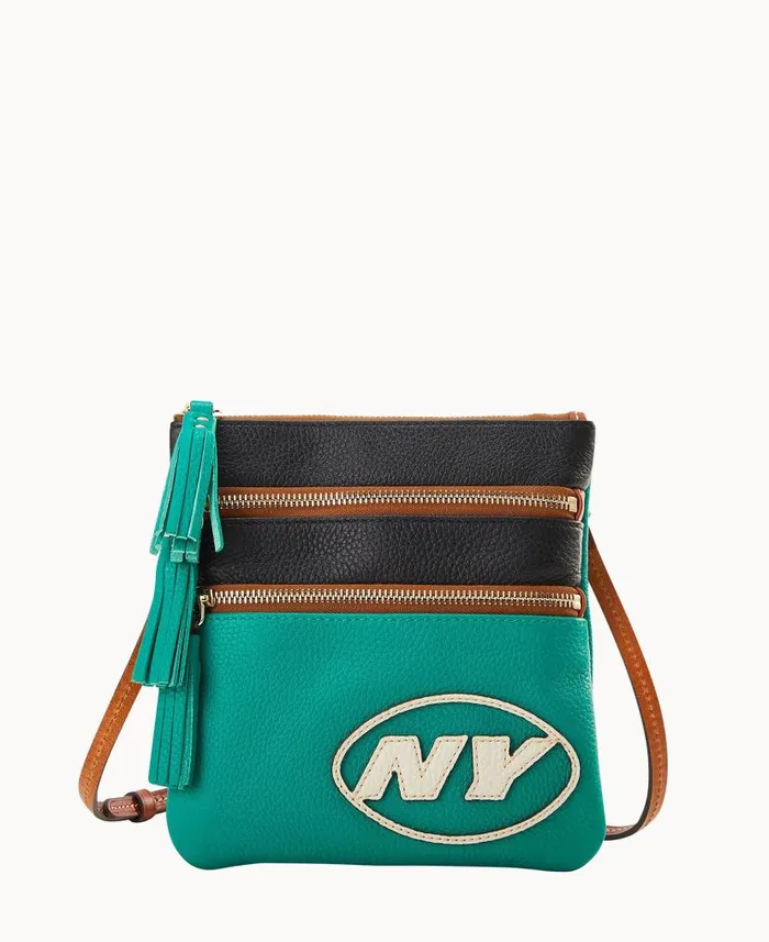 NFL Jets Triple Zip Crossbody Jets Woman Dooney and Bourke Crossbodies