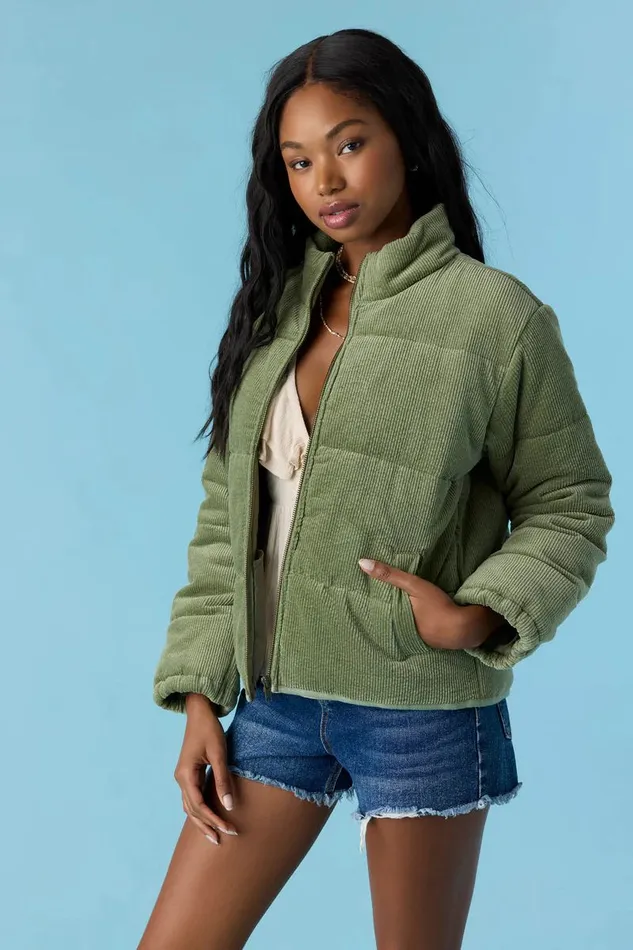 NOVAH CORDUROY QUILTED ZIP JACKET Oil Green Women O039NEILL Clothing